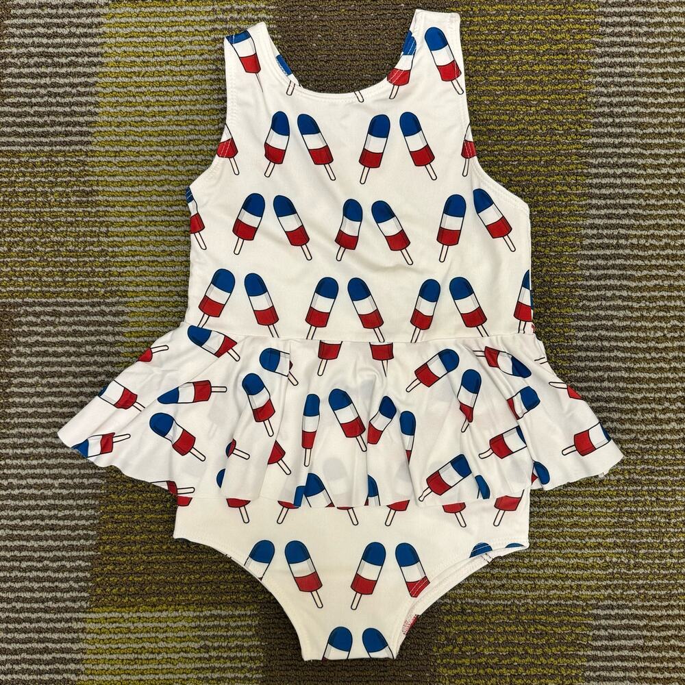 NWT Monica + Andy Ruffle Skirt Swimsuit Ice Bomb Pop America Patriotic